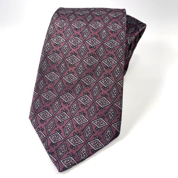 Christian Dior Other - Vintage Christian Dior Mens Tie Purple w/ Gray Daimond Pattern Poly Silk Blend